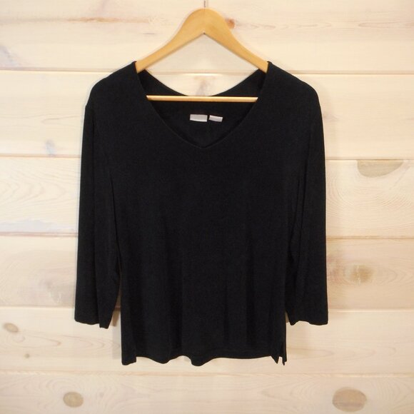 Chico's Travelers size 1 US size 8 / 10 Women's Black V-Neck Top Slinky Knit - Picture 1 of 7